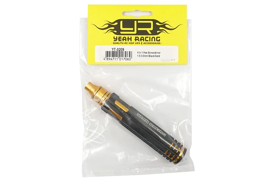 Yeah Racing Black &amp;amp; Gold Aluminium 4-in 1 Multi 1.5, 2.0, 2.5, 3.0mm Hex Set image 47844