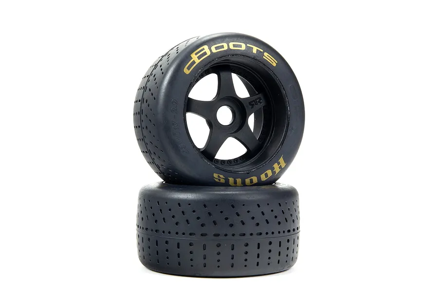 ARRMA 3.3&amp;quot; Belted 53/107 (Gold) dBoots Hoons Tyres on Black 5-Spoke Rims - Glued Wheels 2Pcs image 48162