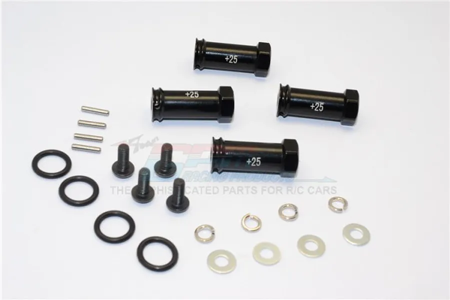 GPM Black Aluminium Traxxas Slash 4x4 12mm Hex Adaptors w/ +25mm Off-Set 4Pcs image 48906