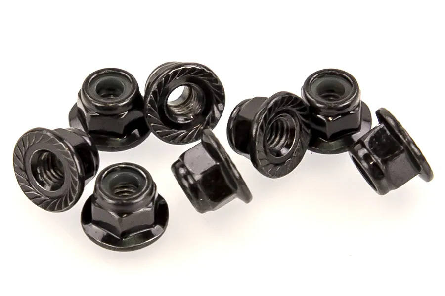 HSP 4mm Black Aluminium Flanged Nyloc Serrated Nuts 8Pcs image 48984