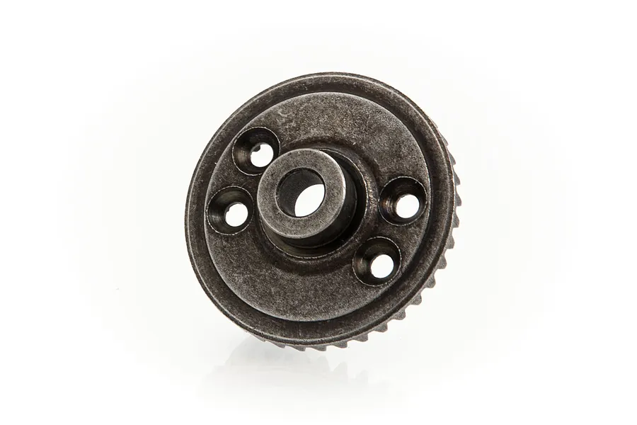 A metal 40T crown gear for an RC car differential, shown from an angled perspective against a white background.