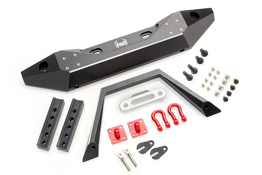 HSP Black Aluminium Front Bumper Set w/ Red D-Ring Tow Shackles &amp;amp; Hardware image 49160