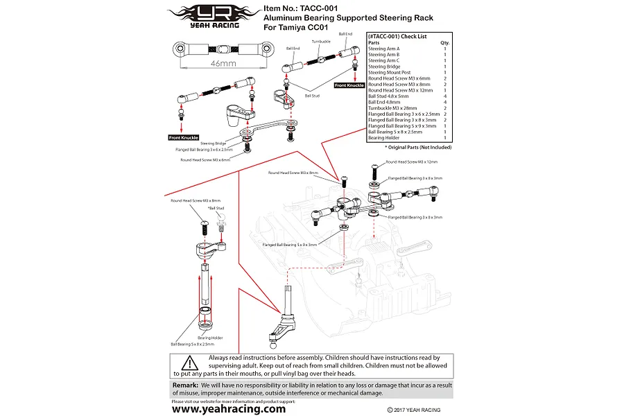 Yeah Racing Tamiya CC-01 Blue Aluminium Bearing Supported Steering Servo Saver Set image 49289