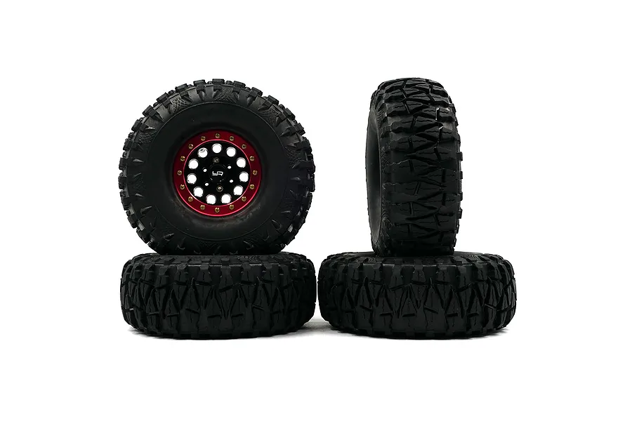 Yeah Racing 1.9/4.5&amp;quot; Claw Tyres on Black &amp;amp; Red Aluminium F-RG 11 Hole Rims - Beadlock Wheel Set 4Pcs image 49348