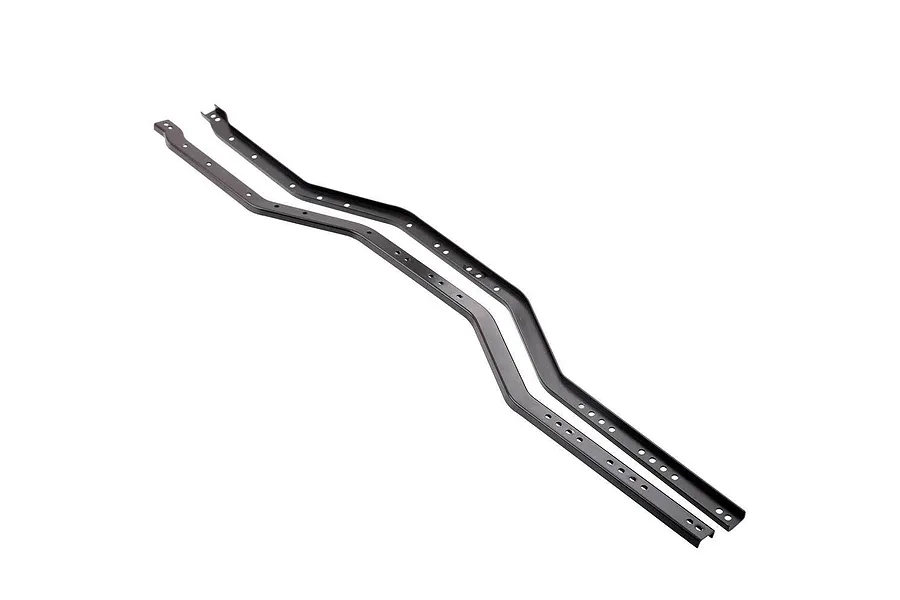 Two black metal RC chassis side rails for the HSP Pioneer, shown from an angled perspective against a white background.