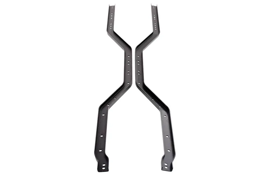 Two black metal RC chassis side rails for HSP Pioneer, shown side-by-side on a white background.