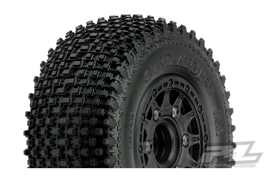 Pro-Line 2.2/3.0&amp;quot; Gladiator M2 (Medium) Tyres on Black Raid Rims - Glued Wheels 2Pcs w/ Hex Mounts image 49672