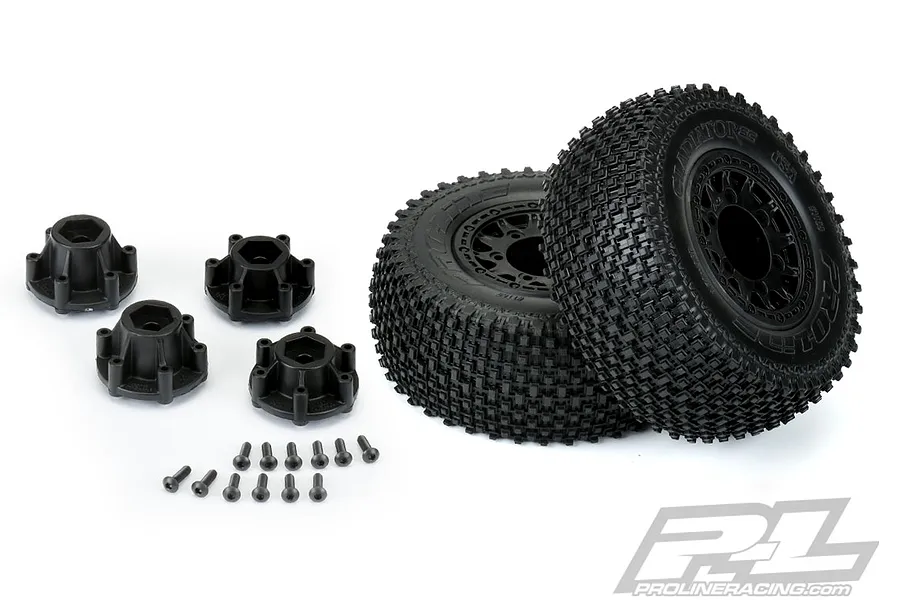 Pro-Line 2.2/3.0&amp;quot; Gladiator M2 (Medium) Tyres on Black Raid Rims - Glued Wheels 2Pcs w/ Hex Mounts image 49674