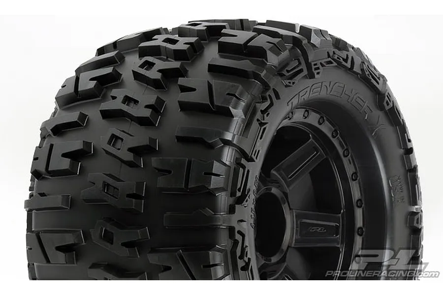 Pro-Line 3.8&amp;quot; Trencher Tyres on Black Raid Rims - Glued Wheels 2Pcs image 49679