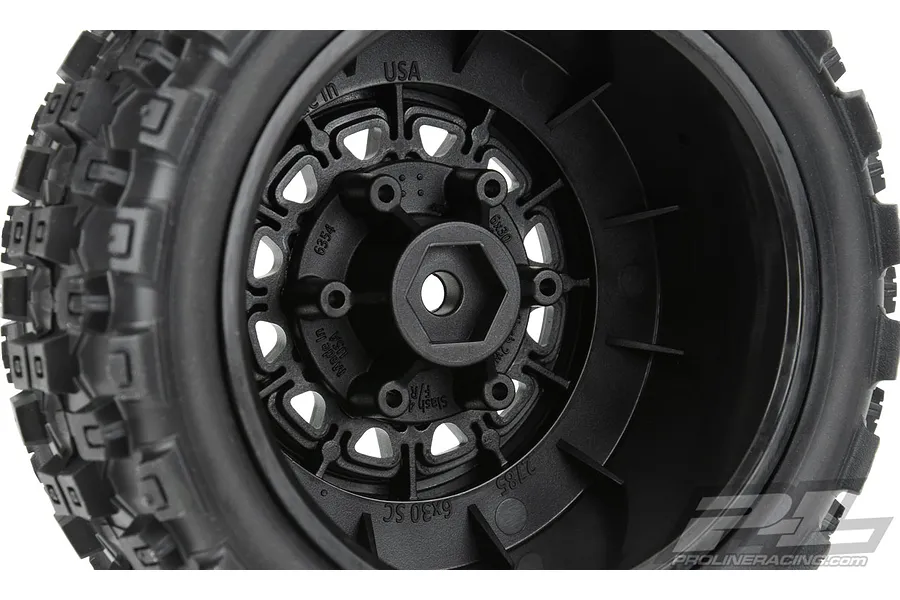 Pro-Line 2.2/3.0&amp;quot; Badlands MX SC M2 (Medium) Tyres on Black Raid Rims - Glued Wheels 2Pcs image 49705