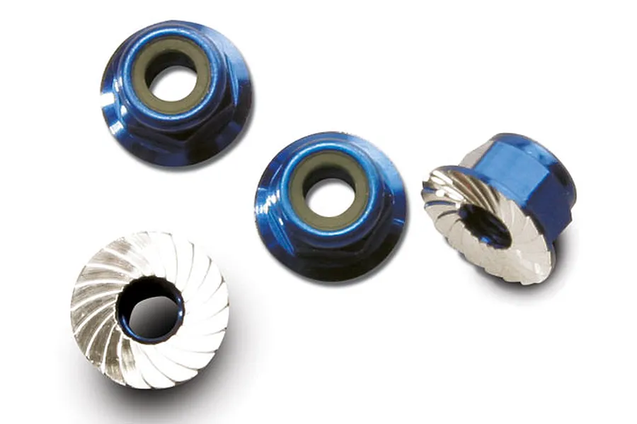 Traxxas 4mm Blue Aluminium Flanged Serrated Nyloc Nuts 4Pcs image 4995