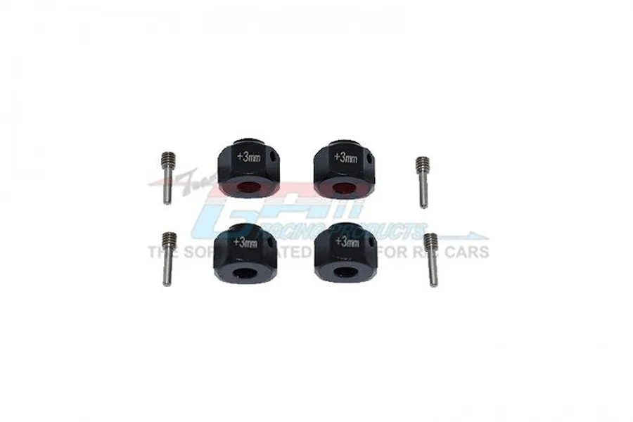 GPM Black Aluminium SCX10 III &amp;amp; Capra 12mm Wheel Hex +3mm Adapters 4Pcs w/ Pin &amp;amp; Spacers image 50237