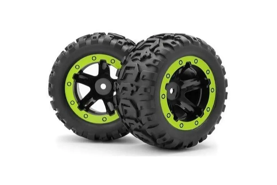 Blackzon 1.9&amp;quot; Slayer Tyres on Green/Black 5 Spoke Rims - Glued Wheels 2Pcs image 50271