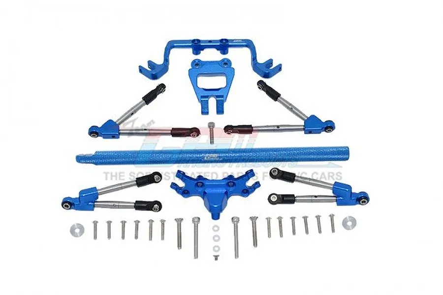 GPM Blue Aluminium 1/10 Hoss 4X4 VXL Centre Brace + Front &amp;amp; Rear Tie Rods w/ Stabiliser image 50391