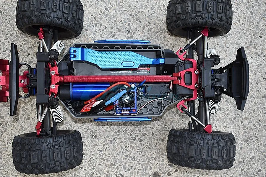 GPM Blue Aluminium 1/10 Hoss 4X4 VXL Centre Brace + Front &amp;amp; Rear Tie Rods w/ Stabiliser image 2