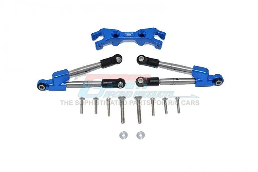 GPM Blue Aluminium 1/10 Hoss 4X4 VXL Rear Tie Rods &amp;amp; Stabiliser 3 Pcs w/ Hardware image 50424