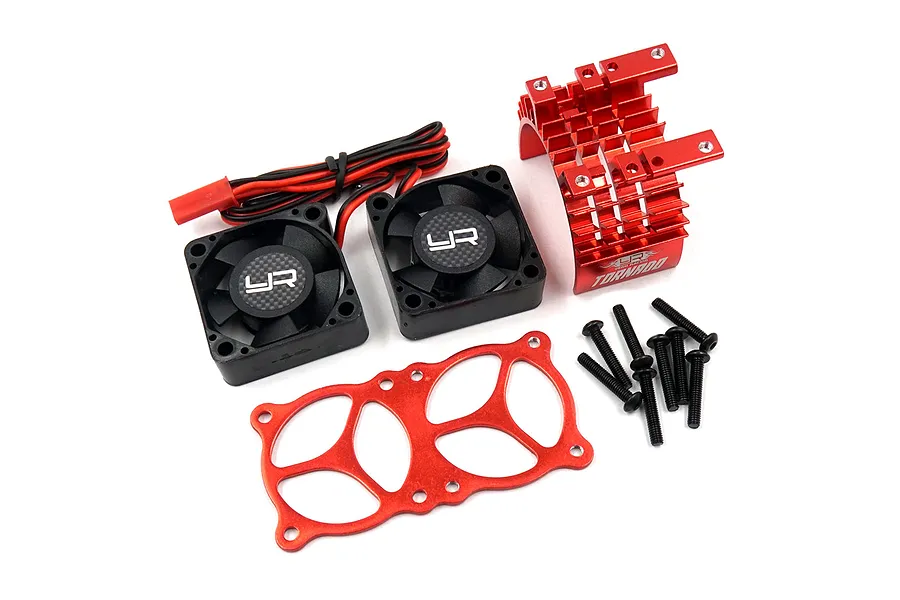 Yeah Racing Red Aluminium 540/550 Motor Heat Sink w/ Twin Tornado High Speed Fans Set image 50527