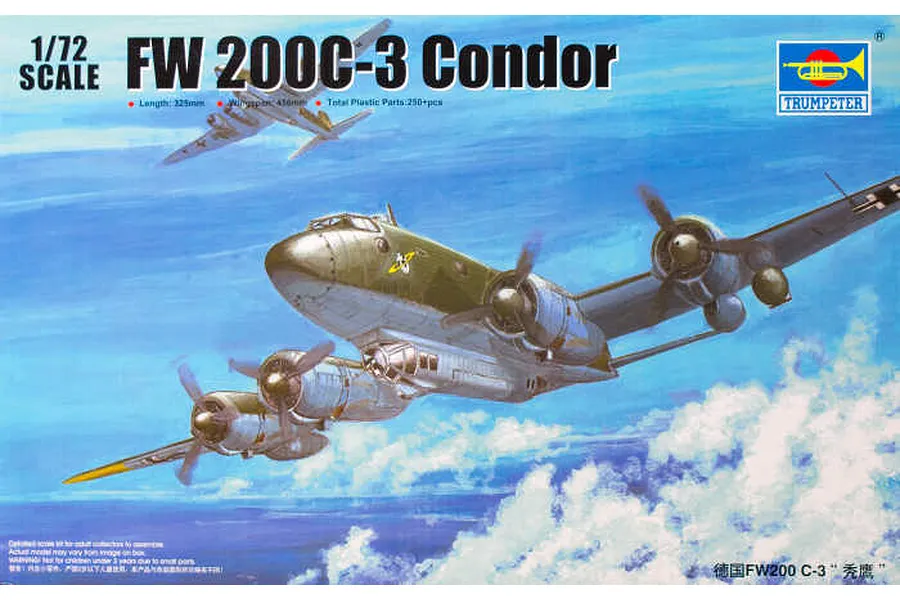 Trumpeter 1/72 Focke-Wulf FW 200C-3 Condor Bomber Scaled Plastic Model Kit image 50560