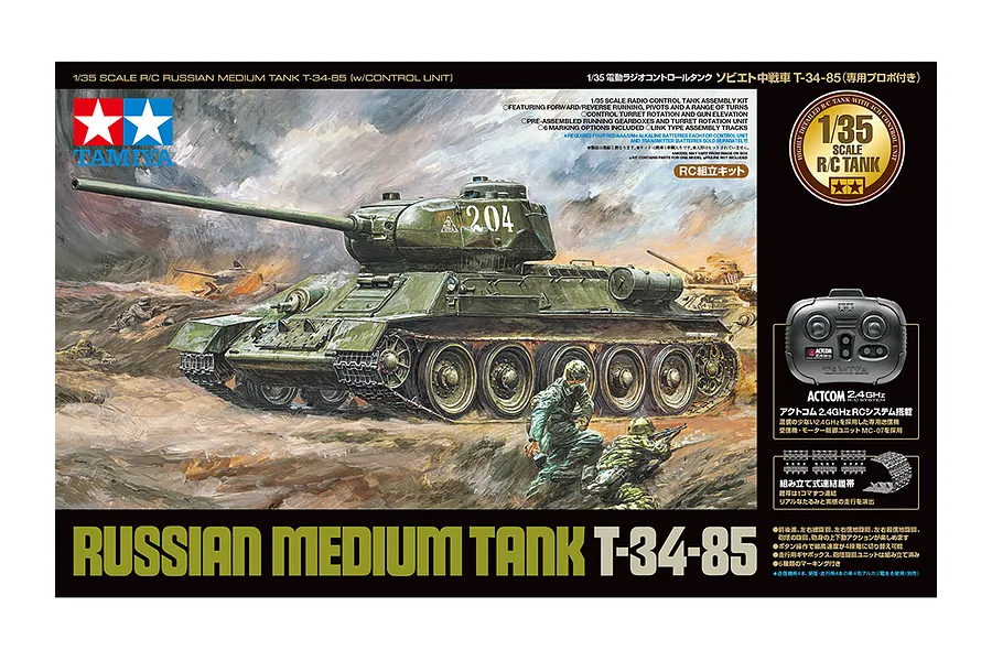 Tamiya 1/35 Russian M/T T-34-85 Scaled RC Tank Kit /w Controller image 50874