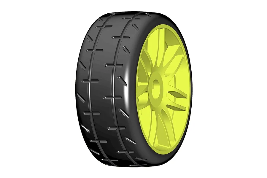 GRP 3.1&amp;quot; GT-T01 Revo S4 Soft/Medium Compound Belted Tyres on 7 Spoke Yellow Rims - Glued Wheels 2Pcs image 50904