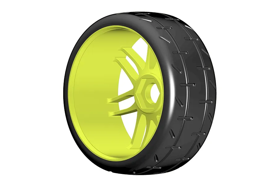 GRP 3.1&amp;quot; GT-T01 Revo S4 Soft/Medium Compound Belted Tyres on 7 Spoke Yellow Rims - Glued Wheels 2Pcs image 50906
