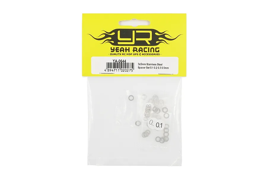 Yeah Racing Stainless Steel 3x5mm Washer Shim Set 0.1, 0.2, 0.3, 0.5mm image 51050