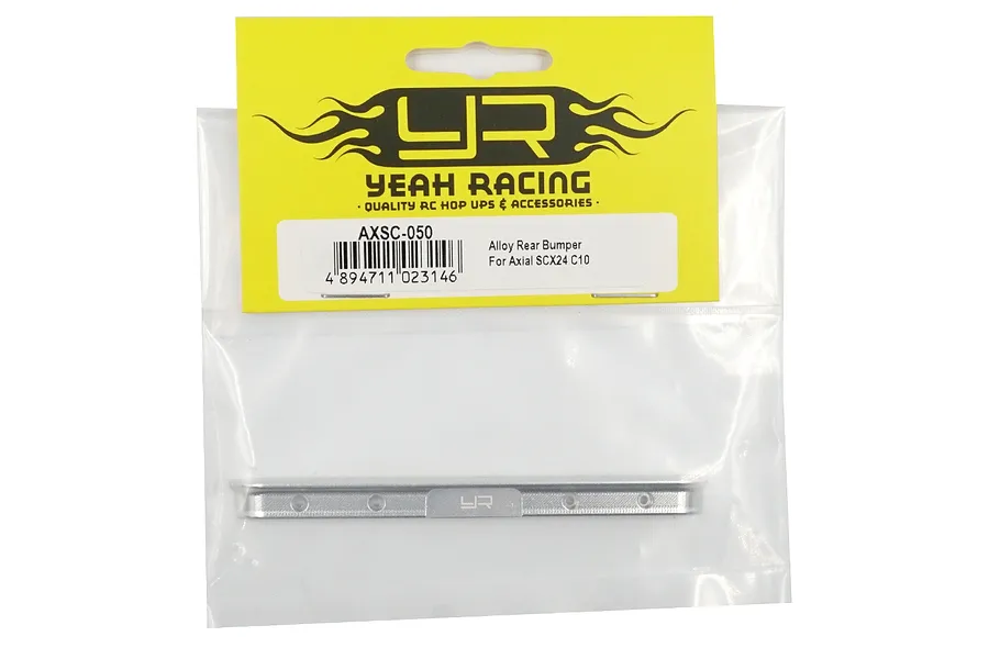 Yeah Racing silver aluminium rear bumper for Axial SCX24 C10 in original retail packaging.