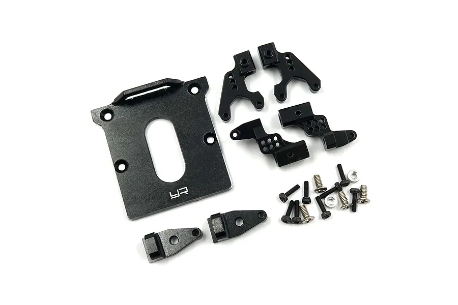 Yeah Racing Black Aluminium SCX24 Front &amp;amp; Rear Adjustable Shock Mounts w/ ESC Mounting Plate &amp;amp; Hardware image 51073