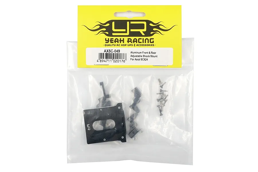 Yeah Racing Black Aluminium SCX24 Front &amp;amp; Rear Adjustable Shock Mounts w/ ESC Mounting Plate &amp;amp; Hardware image 51074