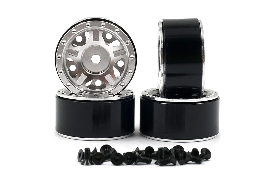 Yeah Racing Silver Aluminium SCX24 1&amp;quot; 5 Spoke Beadlock Rock Crawler Rims 4Pcs w/ Hardware image 51099