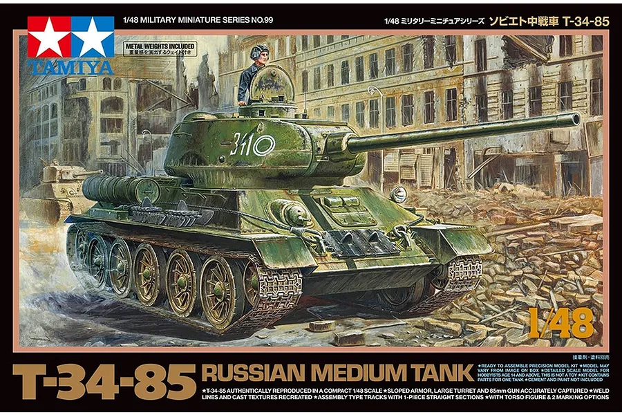 Tamiya 1/48 Russian Medium T34/85 Tank Scaled Plastic Model Kit image 51198