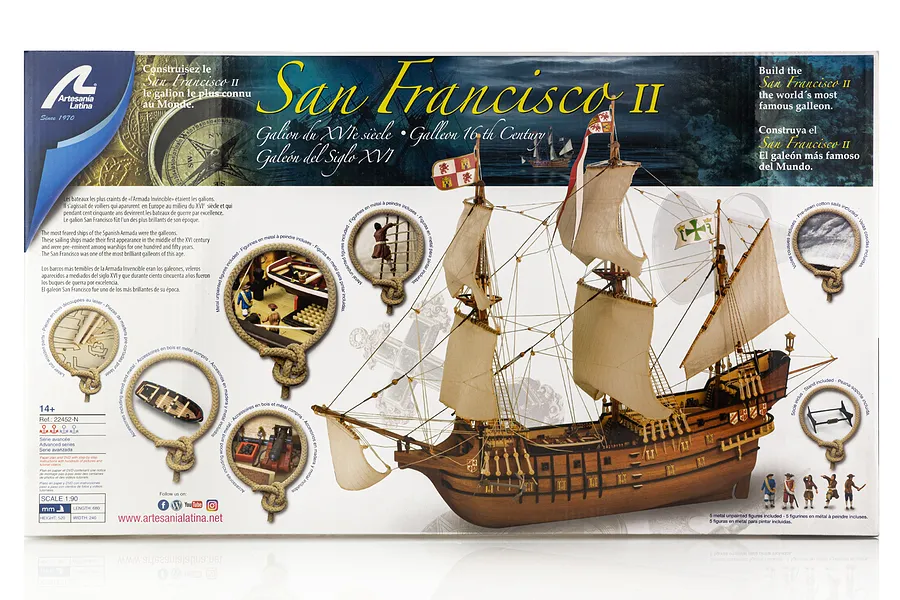 Artesania Latina 1/90 Spanish Galleon San Francisco II w/ Figurines Scaled Wooden Model Ship Kit image 51314