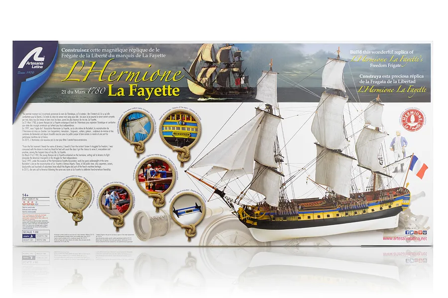 Artesania Latina 1/89 L&amp;#039;Hermione La Fayette Freedom Frigate Scaled Wooden Model Ship Kit image 51444
