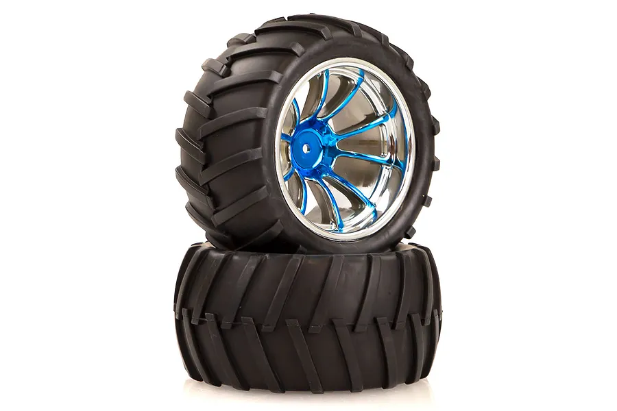 HSP 2.8&amp;quot; Off Road V-Groove Tyres on 10 Spoke Chrome Blue Rims - Wheels 2Pcs image 51451