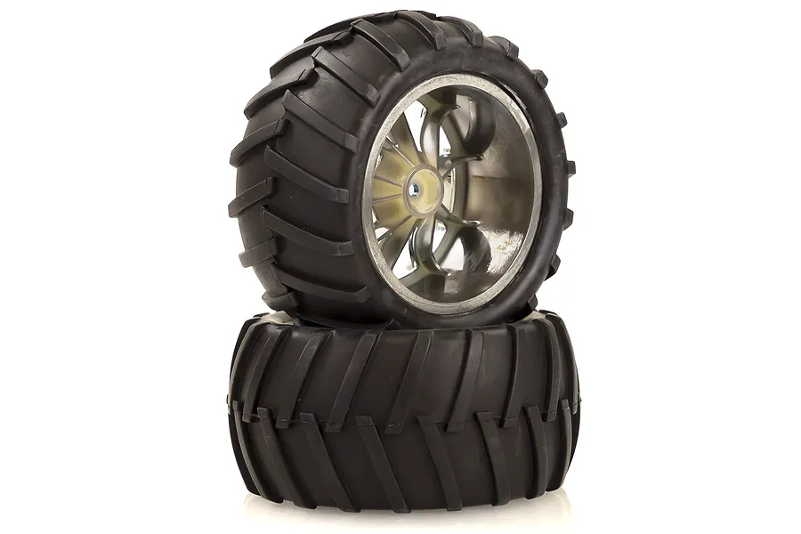 HSP 2.8&amp;quot; Off Road V-Groove Tyres on 10 Spoke Chrome Blue Rims - Wheels 2Pcs image 51452