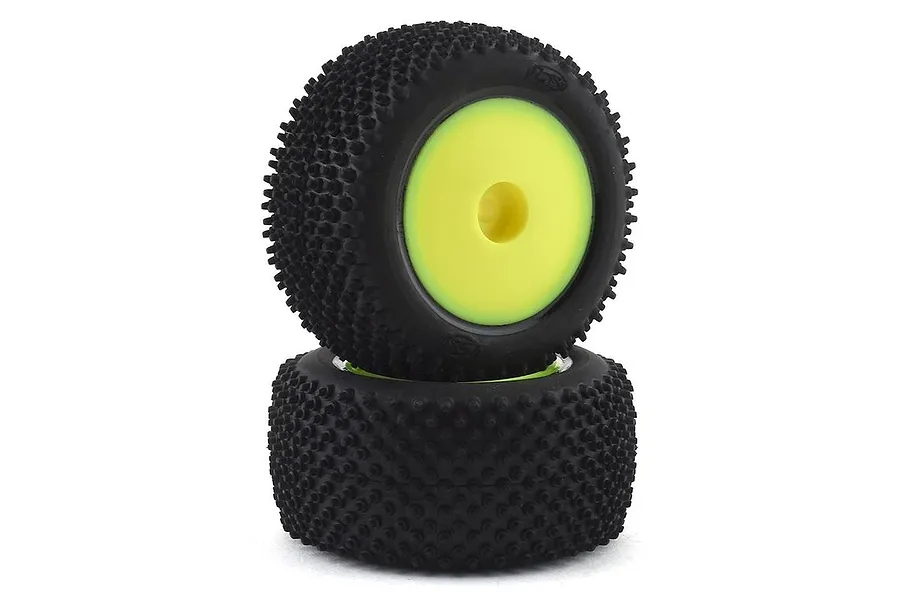 Losi 1.5&amp;quot; Mini-T 2.0 Rear Step Pin Off Road Tyres on Yellow Rims - Glued Wheels 2Pcs image 51537