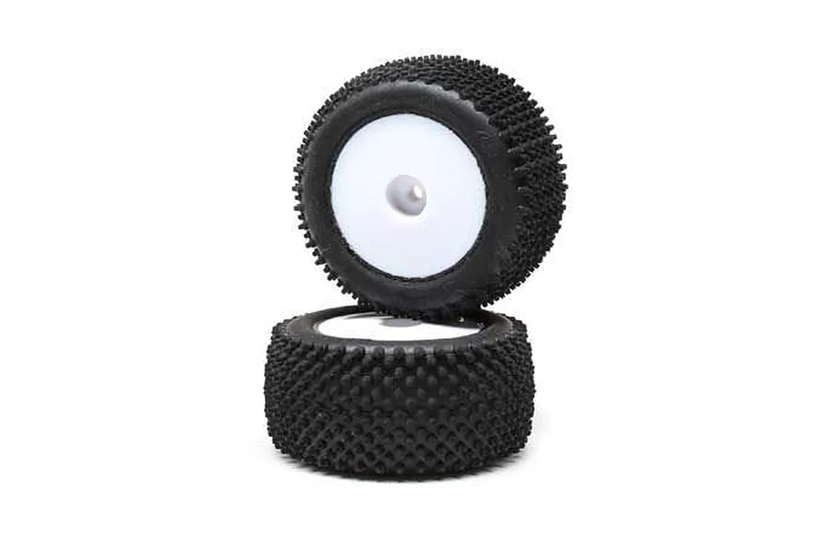 Losi 1.5&amp;quot; Mini-T 2.0 Rear Step Pin Off Road Tyres on White Rims - Glued Wheels 2Pcs image 51538