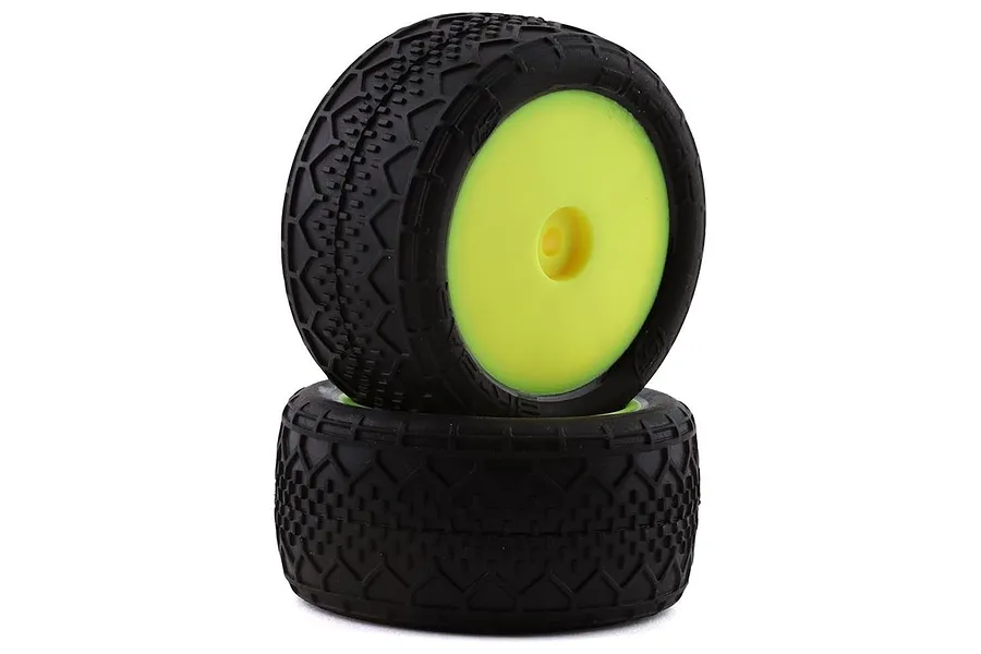 Losi 1.6&amp;quot; Mini-B 2.0 Rear BK Bar Off Road Tyres on Yellow Rims - Glued Wheels 2Pcs image 51539