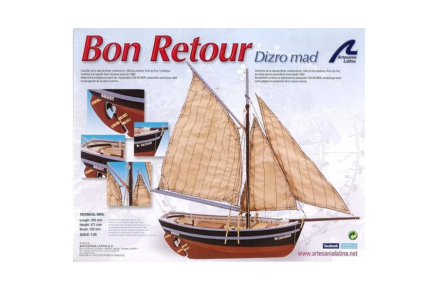Artesania Latina 1/25 French Bon Retour Fishing Boat Scaled Wooden Model Ship Kit image 51570