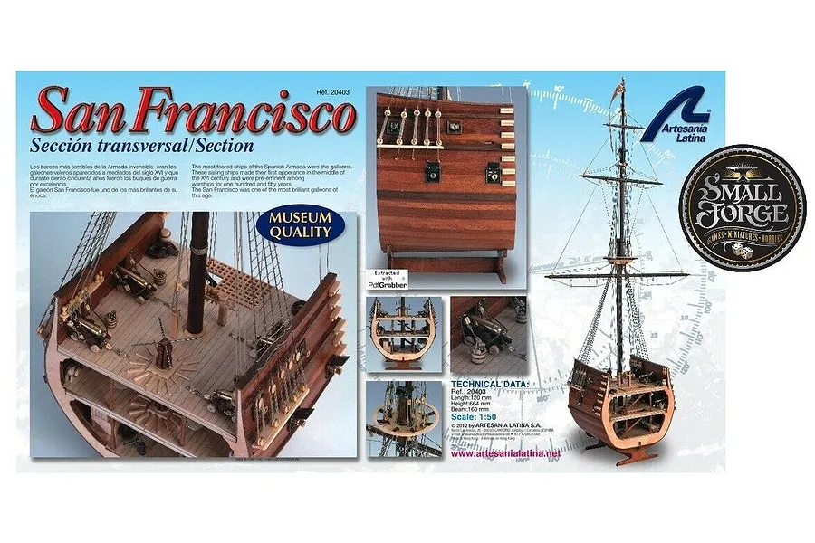 Artesania Latina 1/50 Spanish San Francisco Galleon Section Scaled Wooden Model Ship Kit image 51571