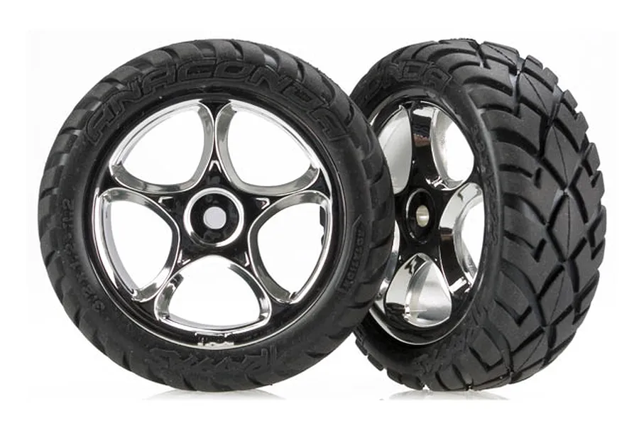 Traxxas 2.2&amp;quot; Bandit Front Anaconda Tyres on Chrome Tracer Rims - Glued Wheels 2Pcs image 5169