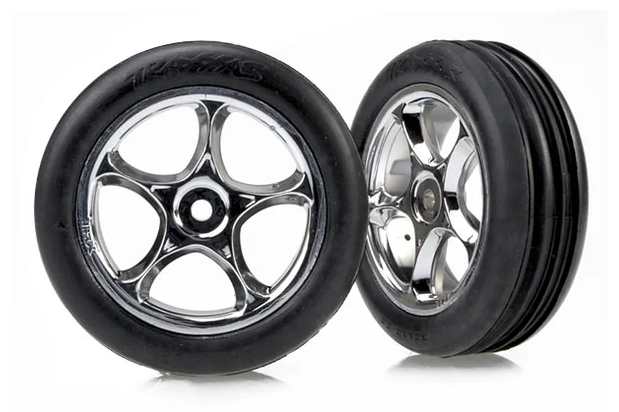 Traxxas 2.2&amp;quot; Alias Ribbed Tyres on Chrome Tracer Rims - Glued Wheels 2Pcs image 5173