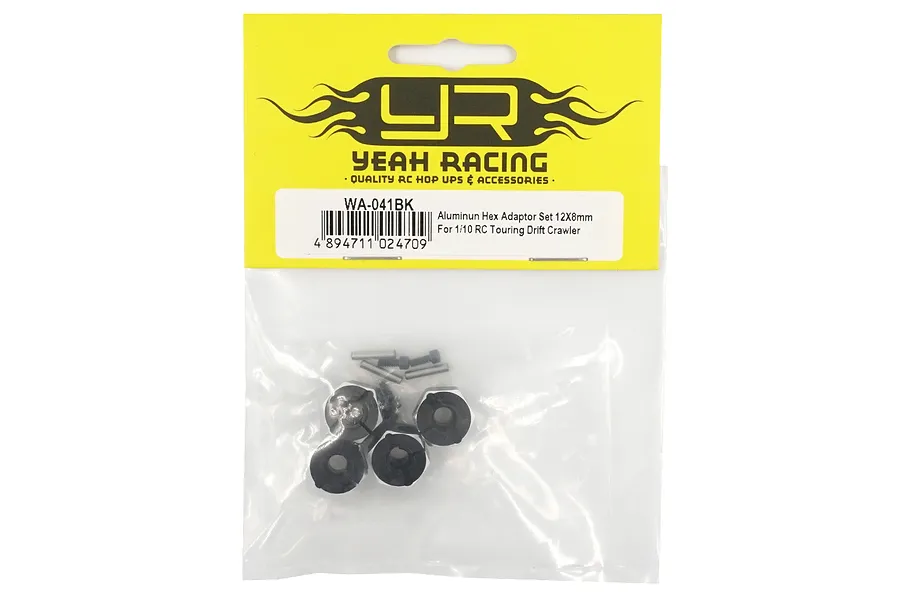 Yeah Racing Black Aluminium 12x8mm Wheel Hexes 4Pcs w/ Screw Pins &amp;amp; Set Screws image 2