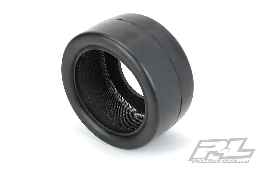A single black Pro-Line Reaction+ HP belted wide drag racing slick tyre for RC cars, shown from a three-quarter angle on a white background.