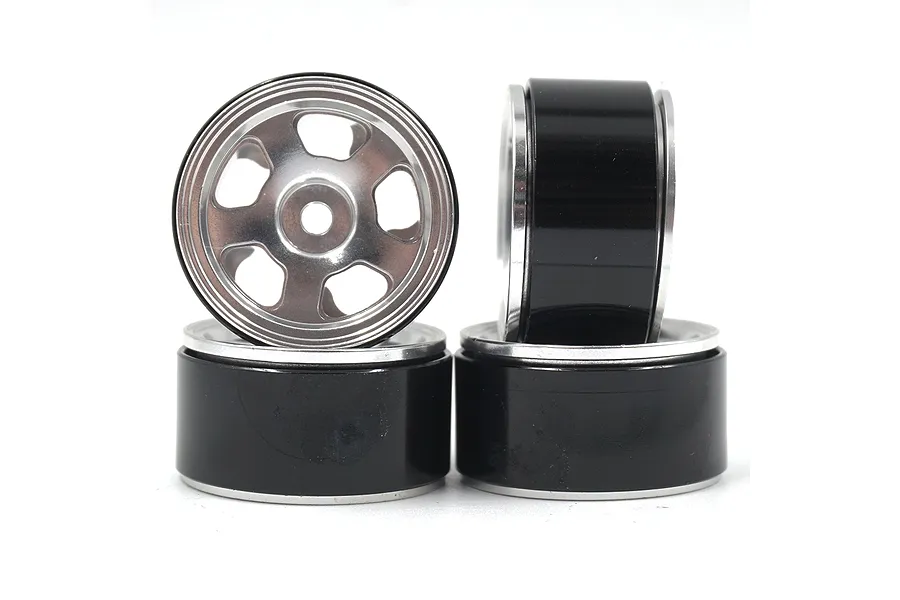 Yeah Racing Silver Aluminium SCX24 1&amp;quot; 5 Spoke Beadlock Rock Crawler Rims 4Pcs w/ Hardware image 52697