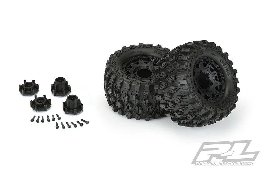 Pro-Line 2.8&amp;quot; Hyrax Tyres on Black Raid Rims - Glued Wheels 2Pcs image 53074