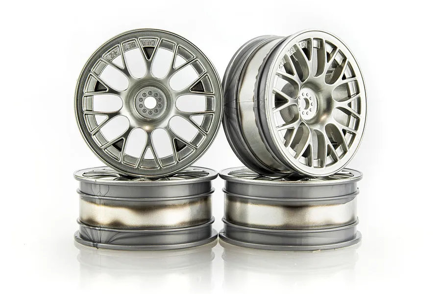 Tamiya 1.9&amp;quot; (2mm Off-Set) Mesh Silver Rims 4Pcs image 53206