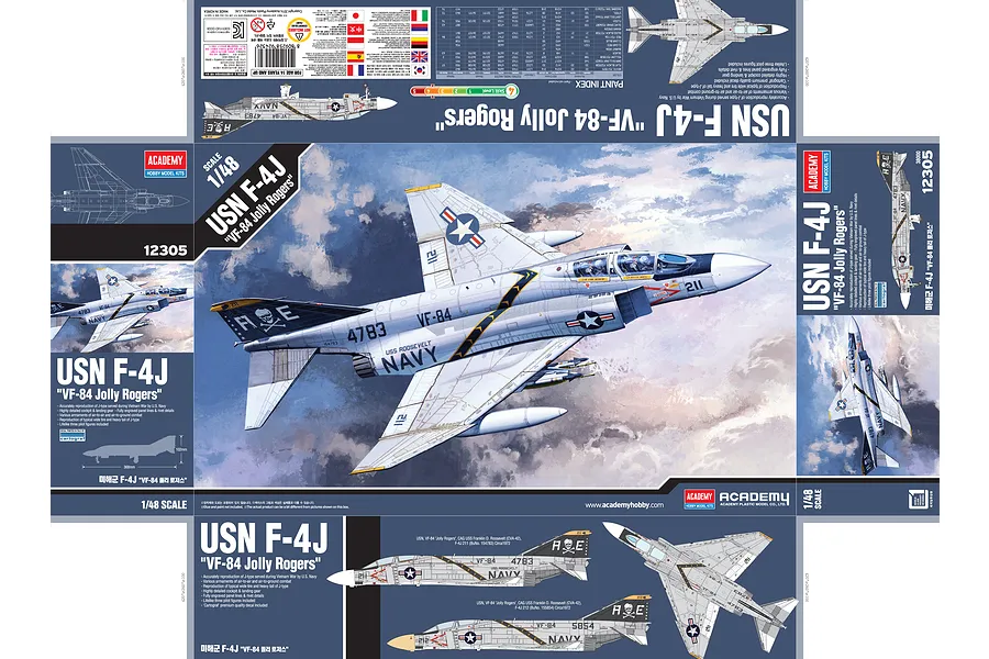 Academy 1/48 USN F-4J &amp;quot;VF-84 Jolly Rogers&amp;quot; Phantom II Scaled Plastic Model Kit image 53223