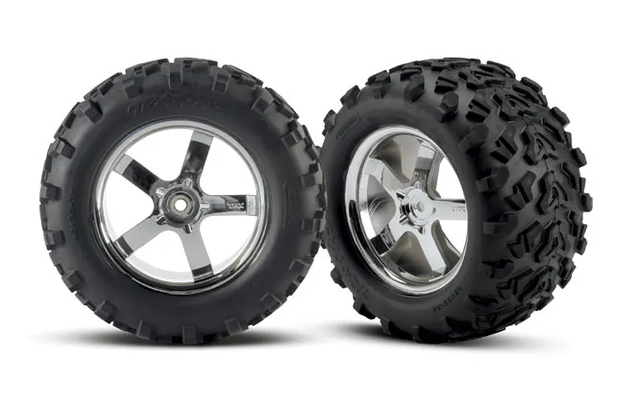 Traxxas 3.8&amp;quot; Maxx Tyres on Hurricane Chrome Rims - Glued Wheels 2Pcs image 5327