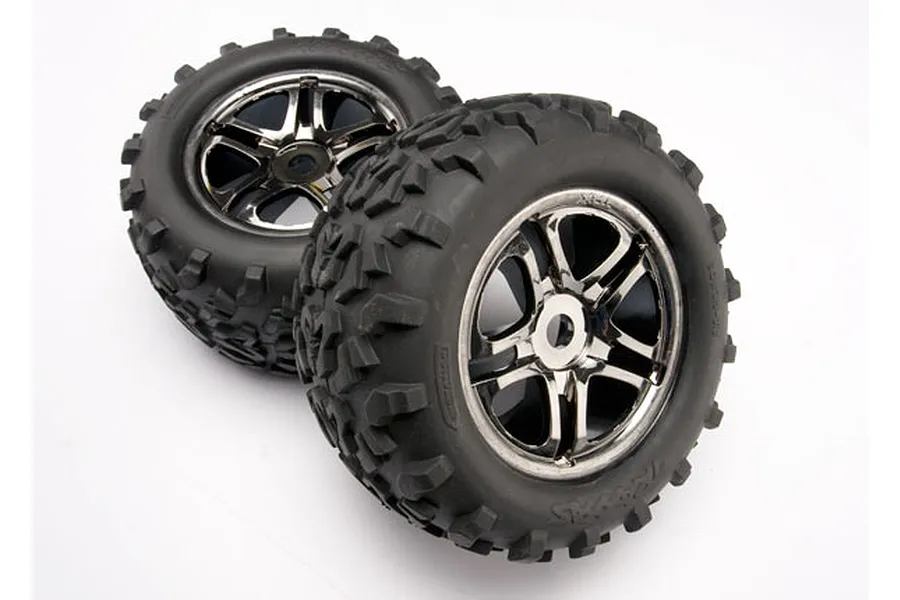 Traxxas 3.8&amp;quot; Maxx Tyres on SS Black Chrome Rims - Glued Wheels 2Pcs image 5328